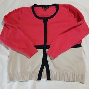 Top Knits XL cotton blend color block cardigan coral navy cream stellar cond